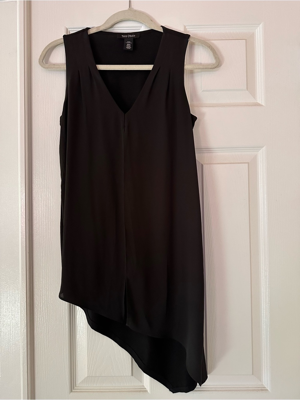 White House Black Market Black Sleeveless Asymmetrical V-Neck Top